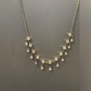 Vintage Prong Set Rhinestone Open Back Waterfall Rain Drop Necklace 15-18”